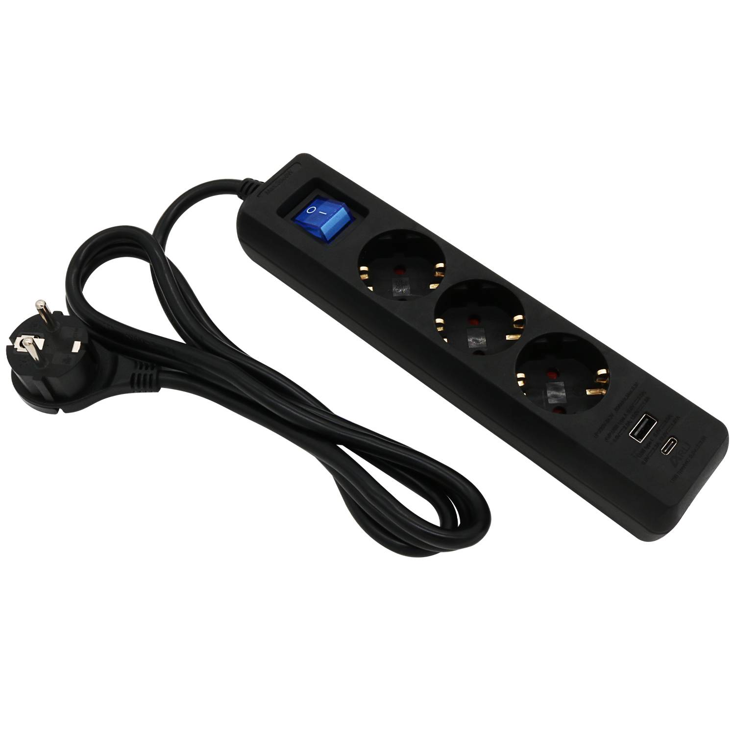 Steckdosenleiste 3 fach mit 2 USB Ladebuchsen Schalter 1,5 m Kabel schwarz-0