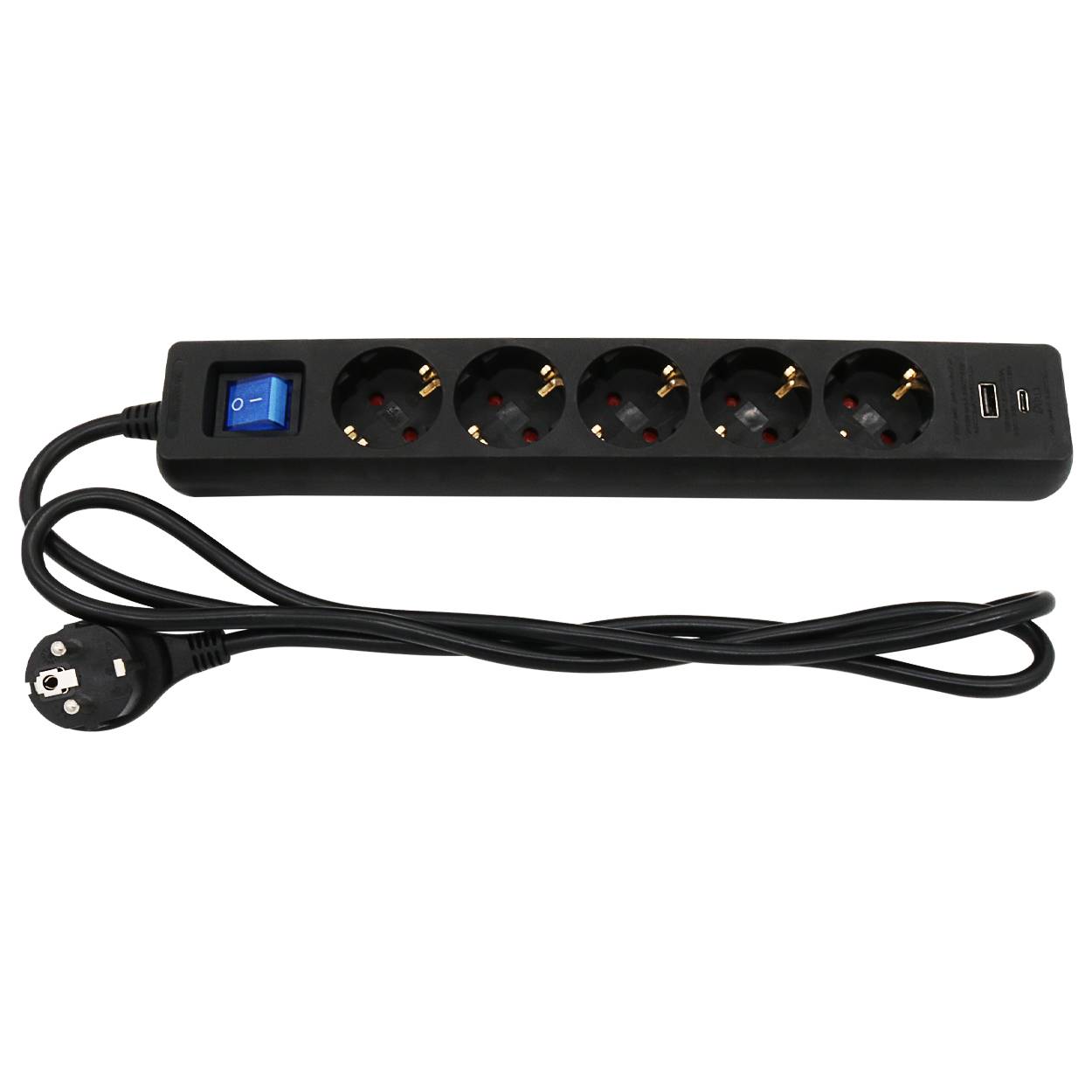 Steckdosenleiste 5 fach mit 2 USB Ladebuchsen Schalter 5 m Kabel schwarz-3