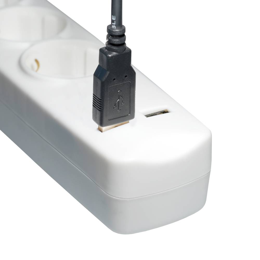 Steckdosenleiste 5 fach mit 2 USB Ladebuchsen 3m Kabel Schalter flachem Winkelstecker weiss-1