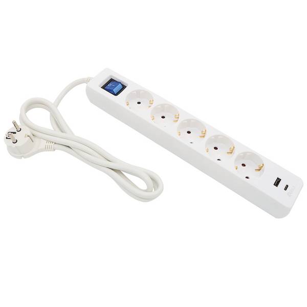 Steckdosenleiste 5 fach mit 2 USB Ladebuchsen Schalter 3 m Kabel weiss