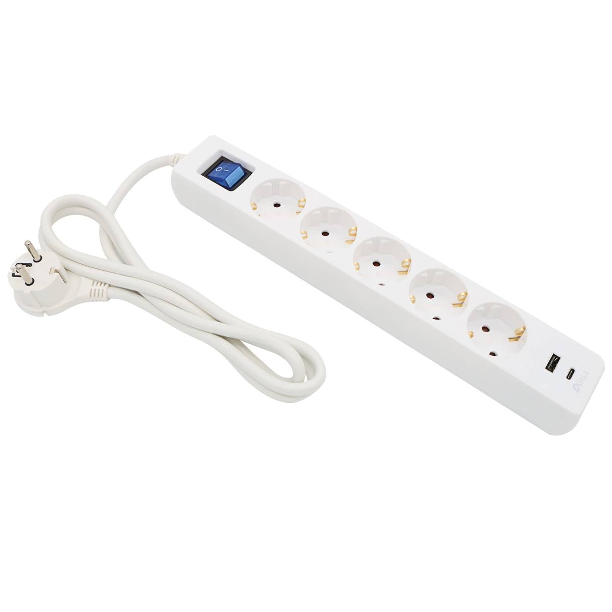 Steckdosenleiste 5 fach mit 2 USB Ladebuchsen Schalter 5 m Kabel weiss