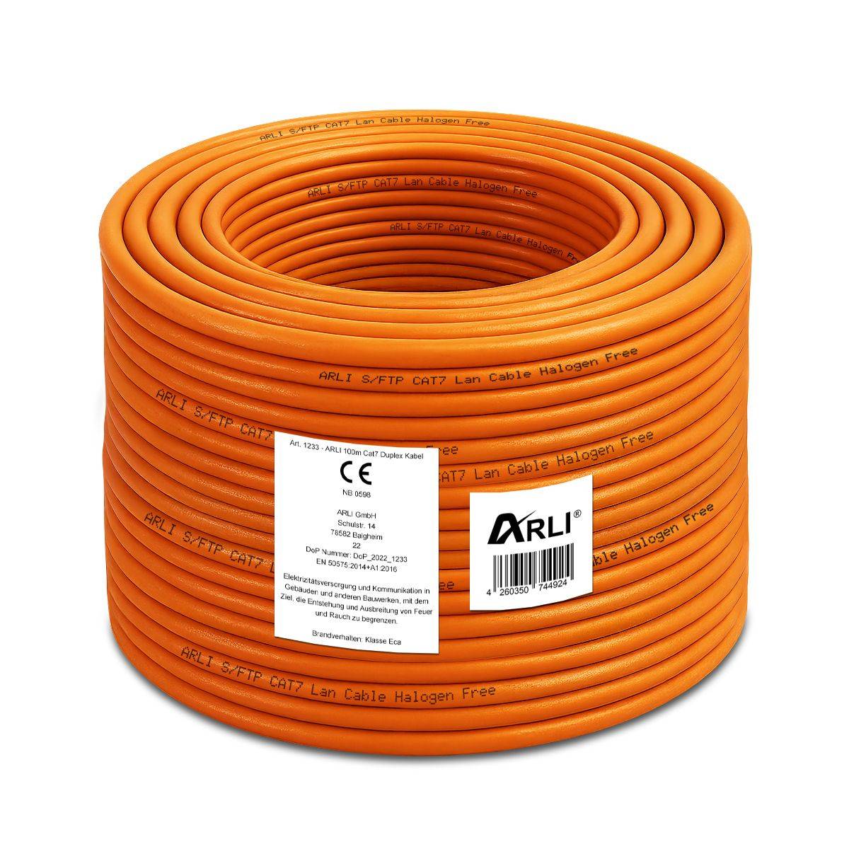Symbolbild für 100m Cat7 Duplex Verlegekabel S/FTP PIMF halogenfrei LSZH Twin Netzwerkkabel für feste Installation orange