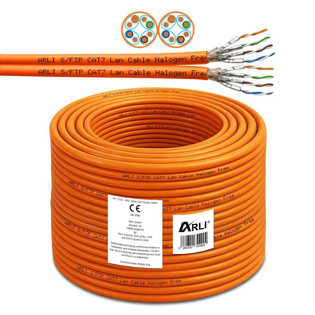 Cat7 Duplex Verlegekabel 100m S/FTP PIMF LSZH Twin Netzwerkkabel + Abisoliermesser-6
