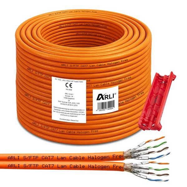 Cat7 Duplex Verlegekabel 100m S/FTP PIMF LSZH Twin Netzwerkkabel + Abisoliermesser