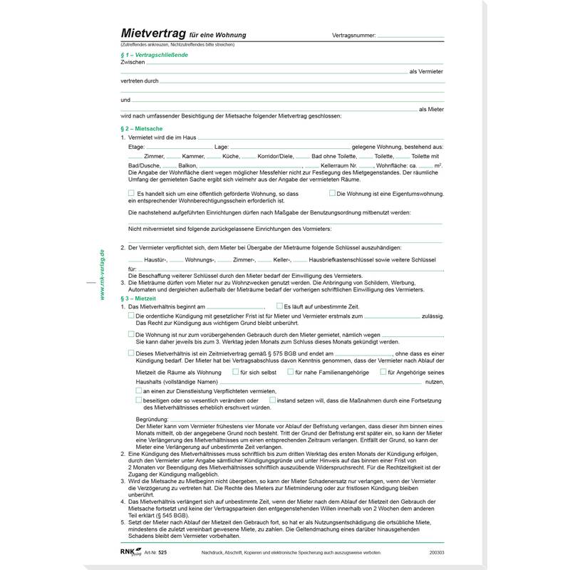 RNK Verlag Vordruck "Mietvertrag für Wohnungen", DIN A4-0