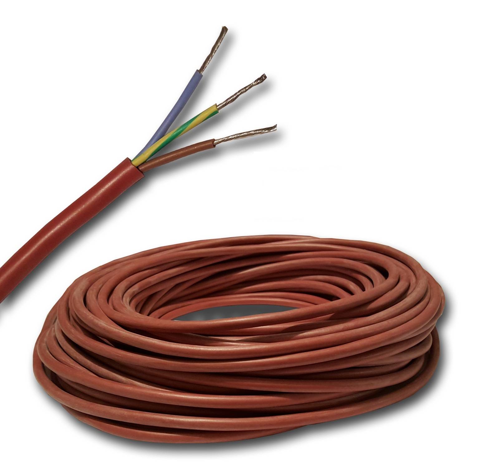 EBROM® - 50 Meter Silikonkabel Saunakabel SIHF-J 3x1,5 mm² (mm2) z.B. für Saunaofen bis 3kW oder Saunalampe 100% OFC Kup-0
