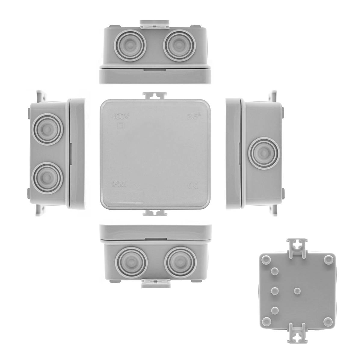 Abzweigdose 75x75x40 mm IP55 Feuchtraumdose Aufputz Verteilerdose wetterfest grau Außen Innen Elektro-1