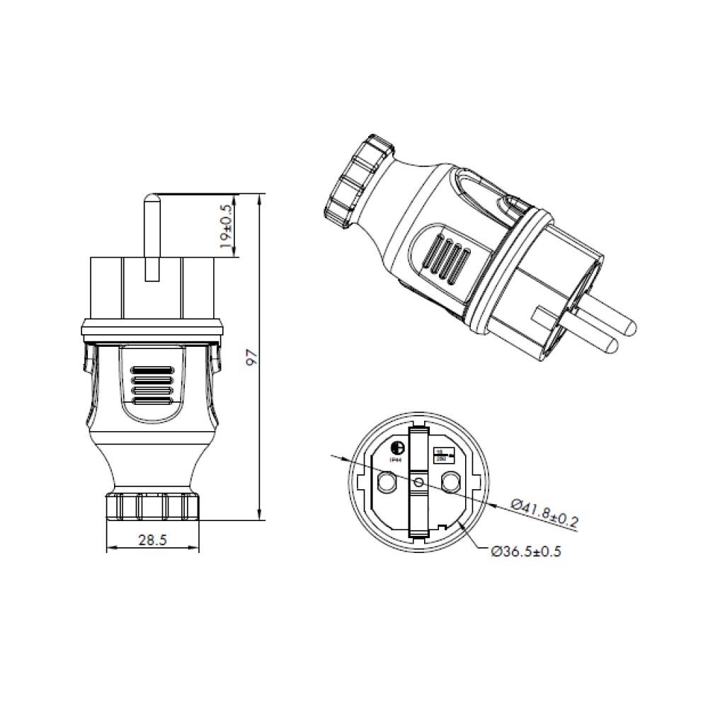 10x ARLI Schutzkontaktstecker IP44 spritzwassergeschützt Netzstecker-5