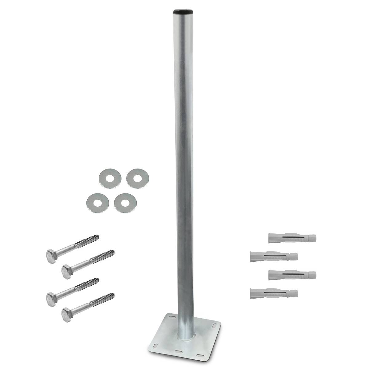 Standfuss 1m mit Sat Mastfuß + Schrauben & Dübelset (4x Schrauben + Unterlegscheibe + Dübel)-0