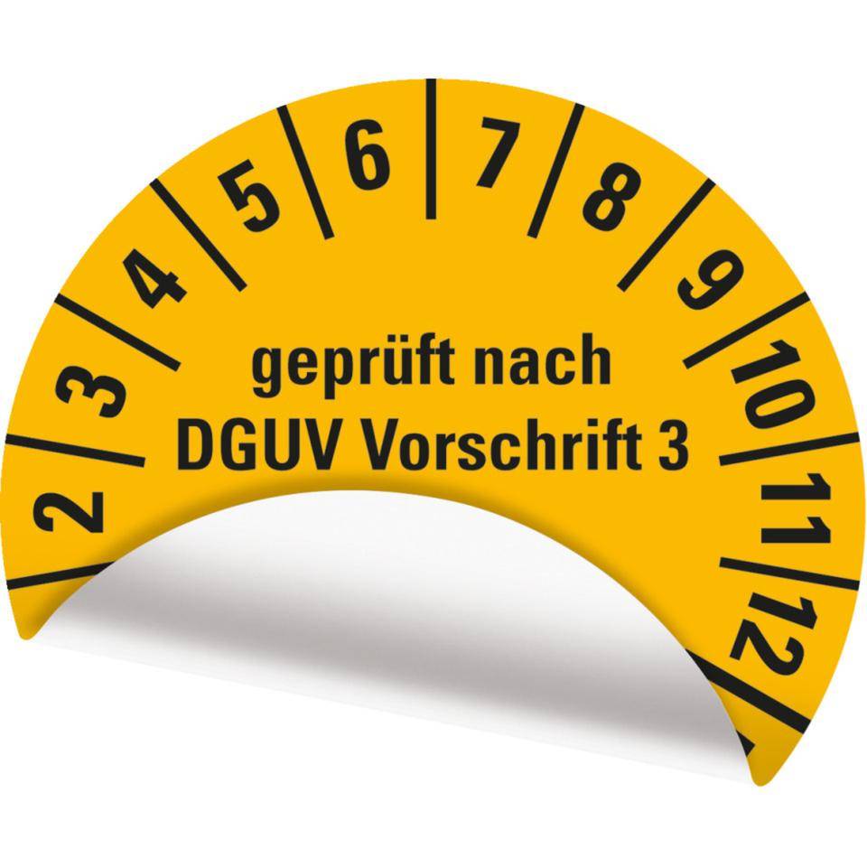 Prüfplakette geprüft nach DGUV Vorschrift 3 Nächster Prüftermin,26-31,gelb,Folie,ablösbar,Ø 25mm,500/Rolle-2