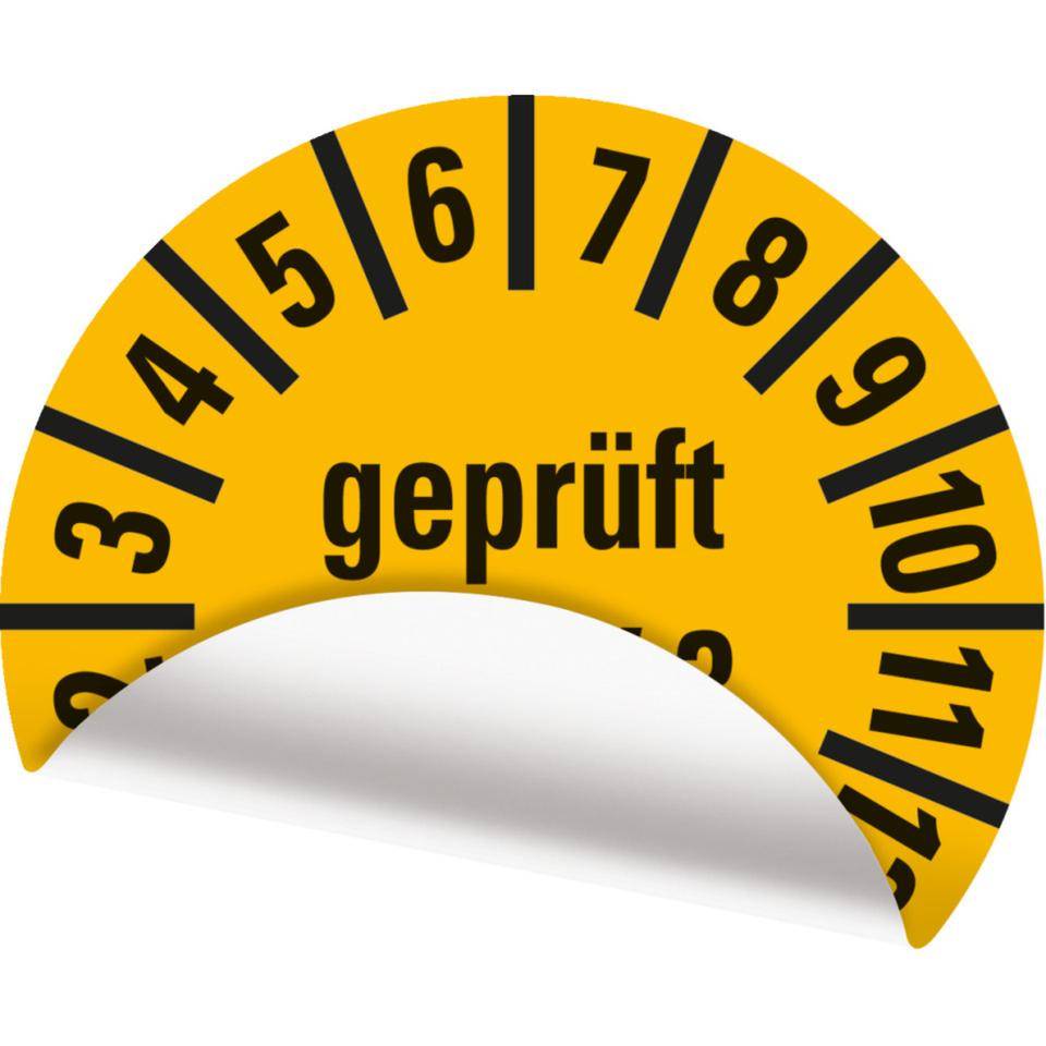 Prüfplakette geprüft nach DGUV 3,26-29,gelb,Folie,ablösbar,Ø 10mm,1000/Rolle-3