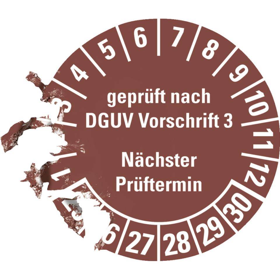 Prüfplakette geprüft nach DGUV Vorschrift 3 Nächster Prüftermin 25-30,braun,Dokumentenfolie,Ø25mm,21/Bogen-2