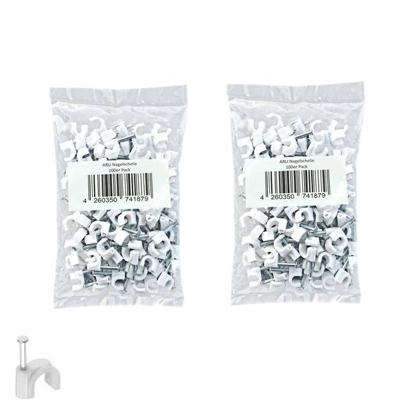 ARLI 200x Nagelschelle 7mm Kabelschelle allzweck Nagelschellen Rundschelle Kabelbefestigung Befestigung Nagel