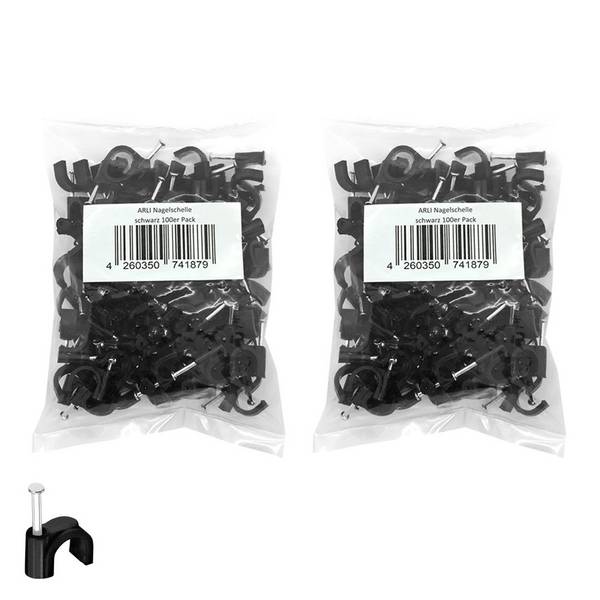 ARLI 200x Nagelschelle 7mm Kabelschelle allzweck Nagelschellen Rundschelle Kabelbefestigung Befestigung Nagel schwarz