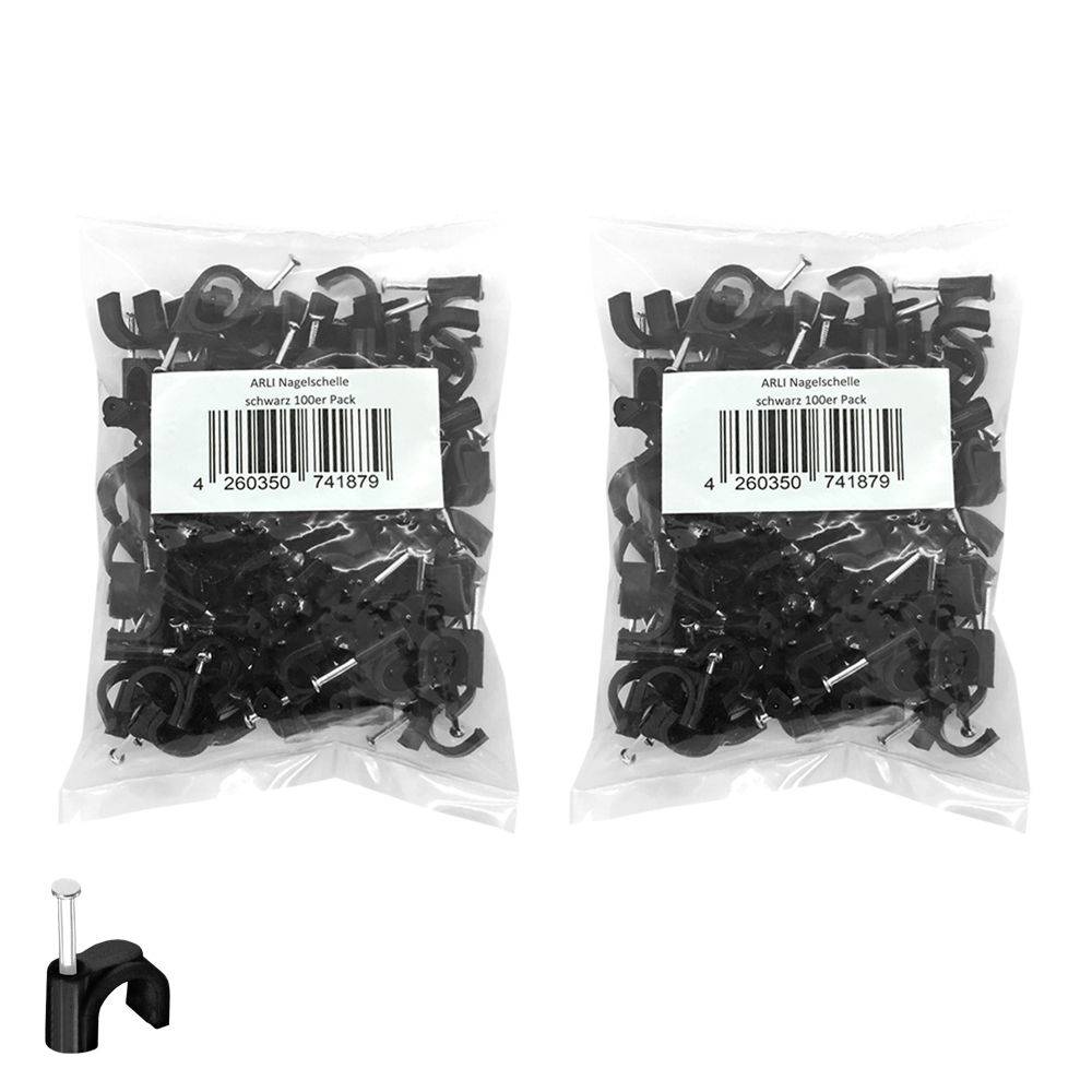 ARLI 200x Nagelschelle 7mm Kabelschelle allzweck Nagelschellen Rundschelle Kabelbefestigung Befestigung Nagel schwarz-0