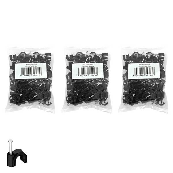 ARLI 300x Nagelschelle 7mm Kabelschelle allzweck Nagelschellen Rundschelle Kabelbefestigung Befestigung Nagel schwarz