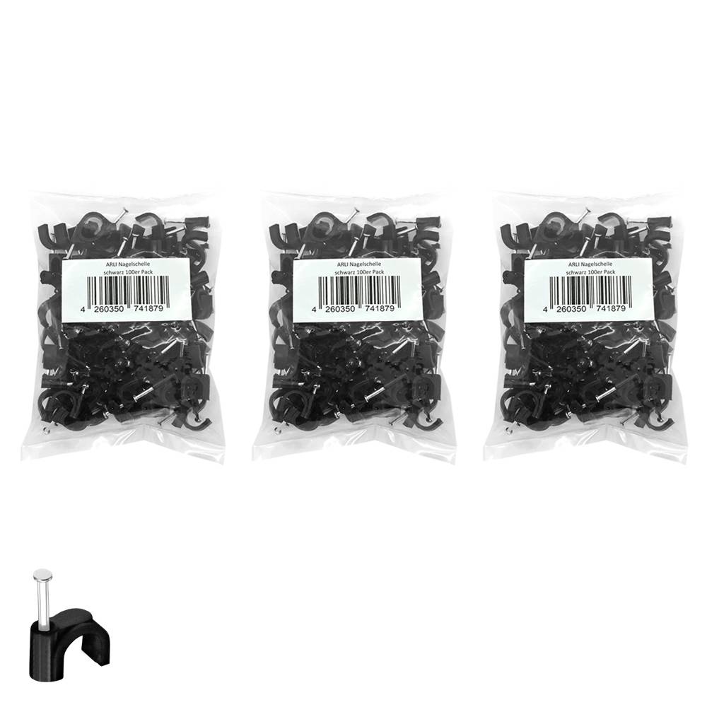 ARLI 300x Nagelschelle 7mm Kabelschelle allzweck Nagelschellen Rundschelle Kabelbefestigung Befestigung Nagel schwarz-0