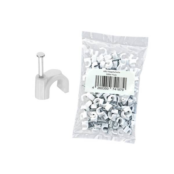 ARLI 100x Nagelschelle 10mm Kabelschelle allzweck Nagelschellen Rundschelle Kabelbefestigung Befestigung Nagel weiss