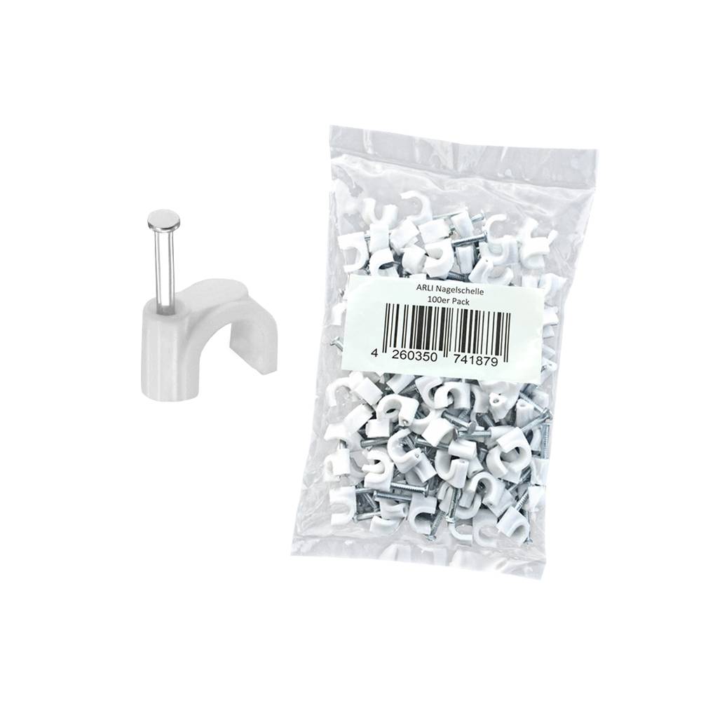ARLI 100x Nagelschelle 10mm Kabelschelle allzweck Nagelschellen Rundschelle Kabelbefestigung Befestigung Nagel weiss-0