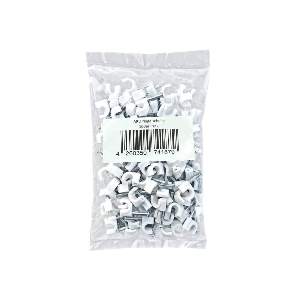 ARLI 100x Nagelschelle 10mm Kabelschelle allzweck Nagelschellen Rundschelle Kabelbefestigung Befestigung Nagel weiss-2