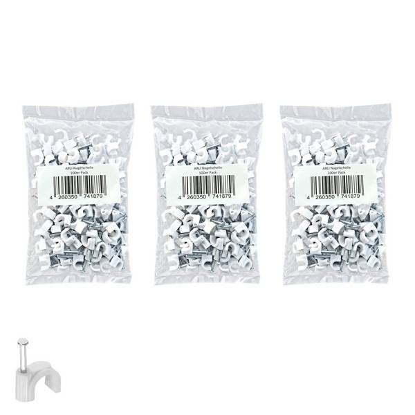 ARLI 300x Nagelschelle 10mm Kabelschelle allzweck Nagelschellen Rundschelle Kabelbefestigung Befestigung Nagel weiss