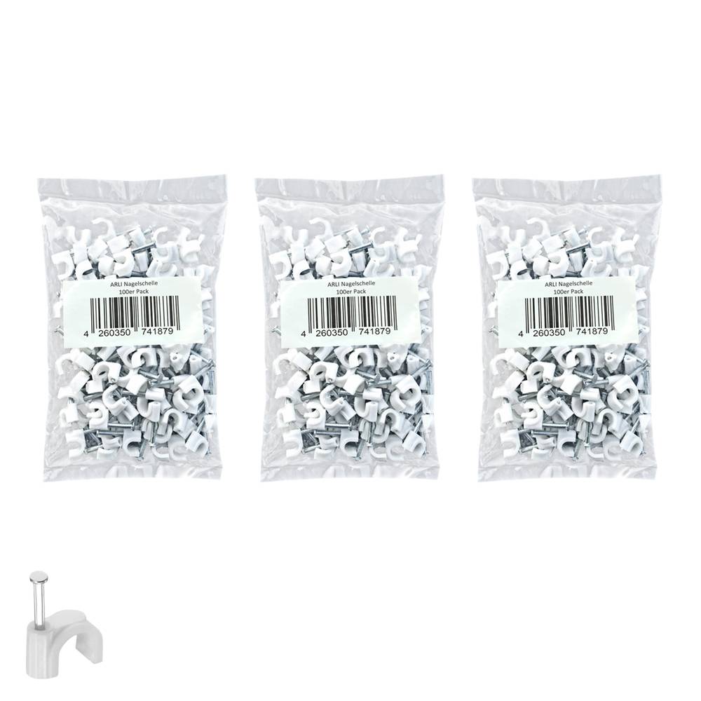 ARLI 300x Nagelschelle 10mm Kabelschelle allzweck Nagelschellen Rundschelle Kabelbefestigung Befestigung Nagel weiss-0