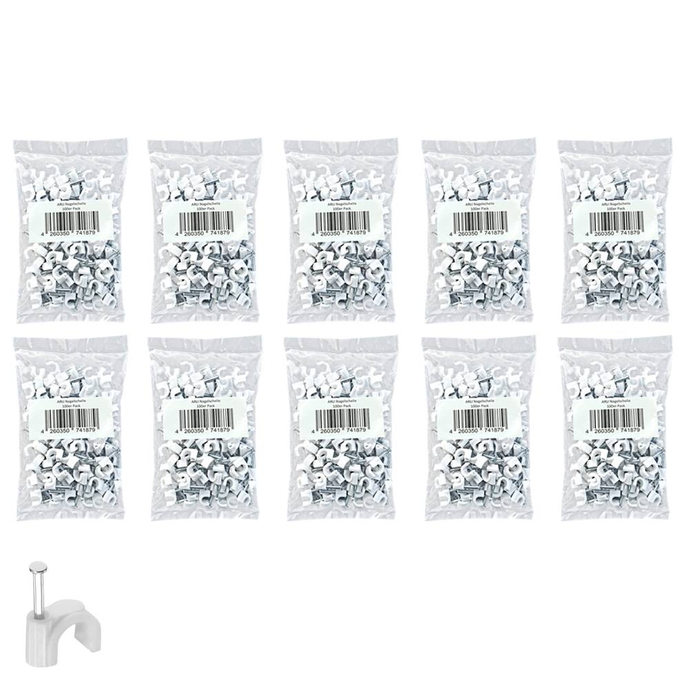 ARLI 1000x Nagelschelle 10mm Kabelschelle allzweck Nagelschellen Rundschelle Kabelbefestigung Befestigung Nagel weiss-0