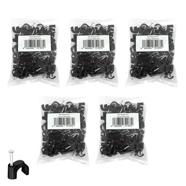 ARLI 500x Nagelschelle 10mm Kabelschelle allzweck Nagelschellen Rundschelle Kabelbefestigung Befestigung Nagel schwarz
