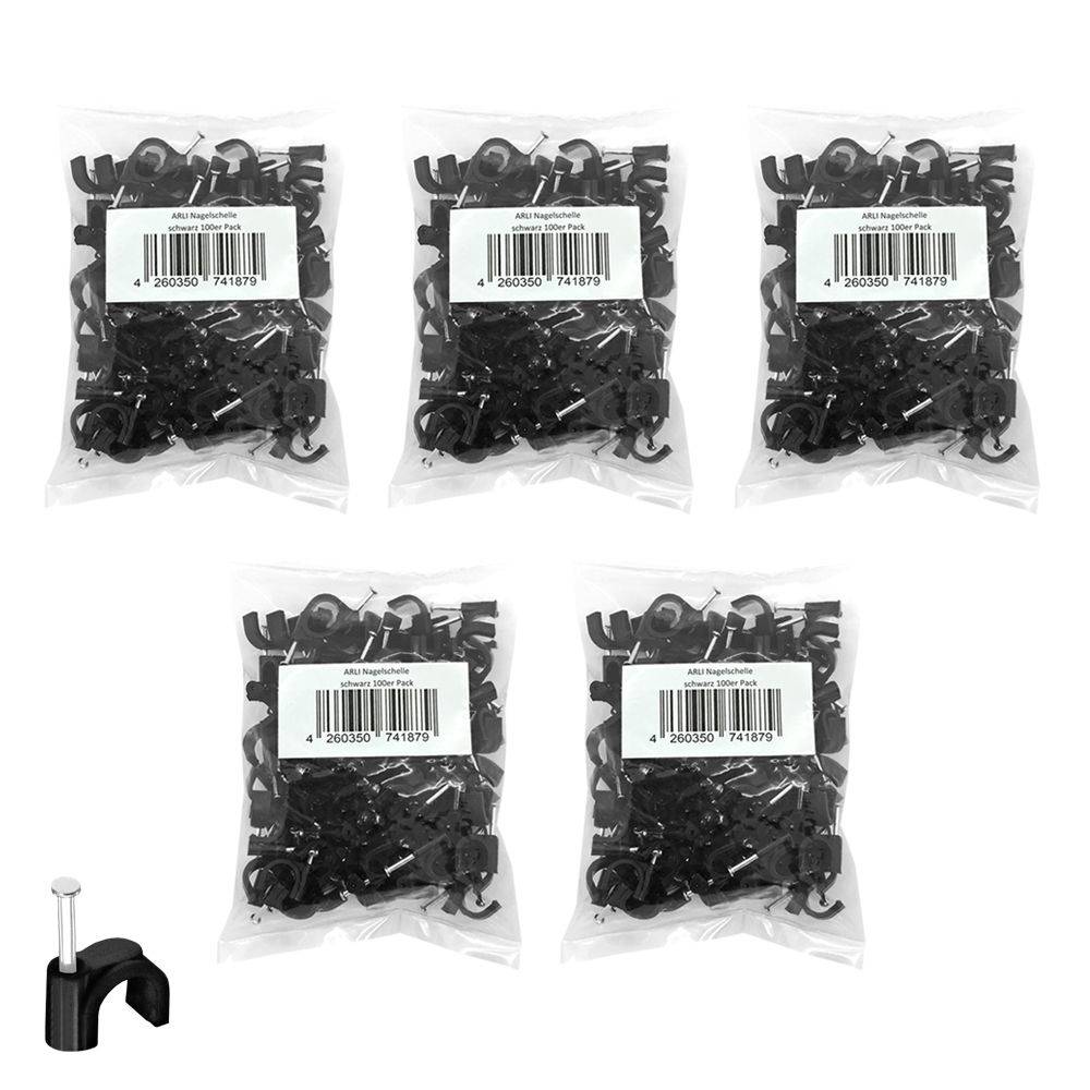 ARLI 500x Nagelschelle 10mm Kabelschelle allzweck Nagelschellen Rundschelle Kabelbefestigung Befestigung Nagel schwarz-0