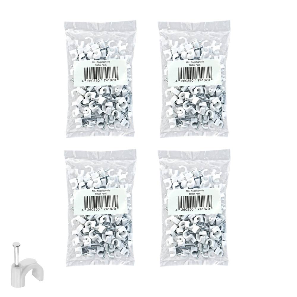 ARLI 400x Nagelschelle 12mm Kabelschelle allzweck Nagelschellen Rundschelle Kabelbefestigung Befestigung Nagel weiss-0