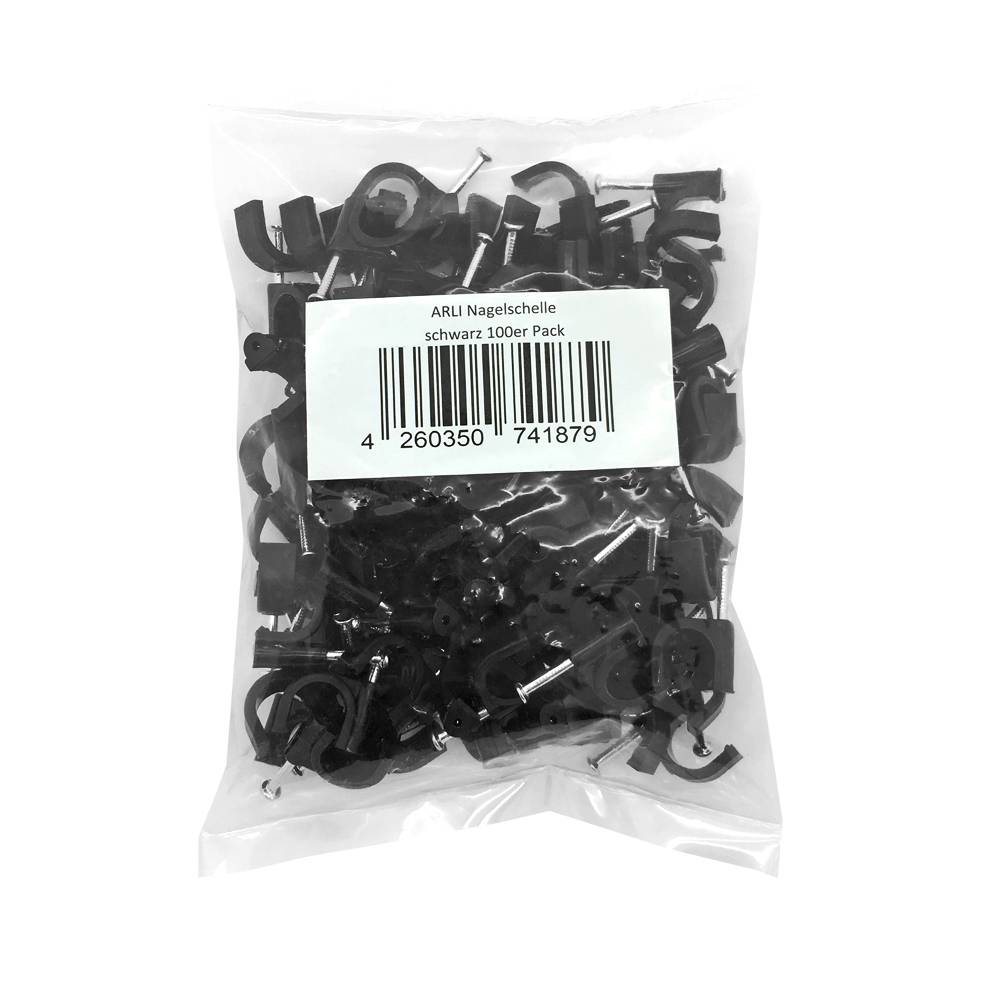 ARLI 100x Nagelschelle 12mm Kabelschelle allzweck Nagelschellen Rundschelle Kabelbefestigung Befestigung Nagel schwarz-2