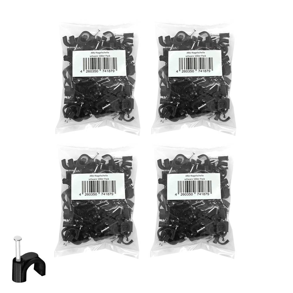 ARLI 400x Nagelschelle 12mm Kabelschelle allzweck Nagelschellen Rundschelle Kabelbefestigung Befestigung Nagel schwarz-0