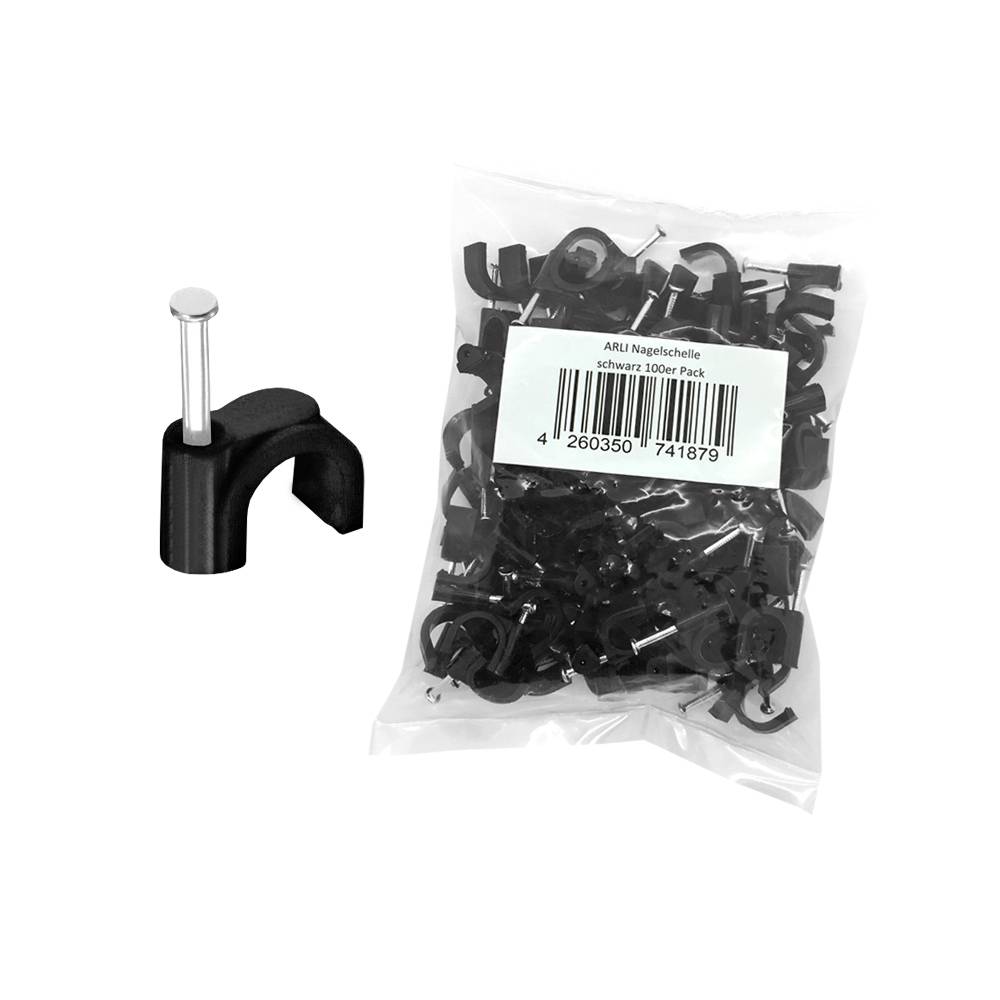 ARLI 400x Nagelschelle 12mm Kabelschelle allzweck Nagelschellen Rundschelle Kabelbefestigung Befestigung Nagel schwarz-1