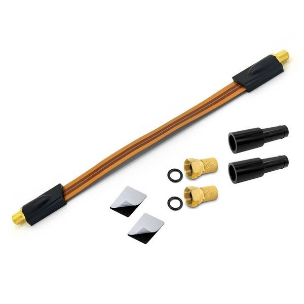 ARLI Fensterdurchführung UltraSlim + 2x F-Stecker vergoldet + 2x Gummitülle | TV SAT Flachkabel DVB-S2 DVB-T2