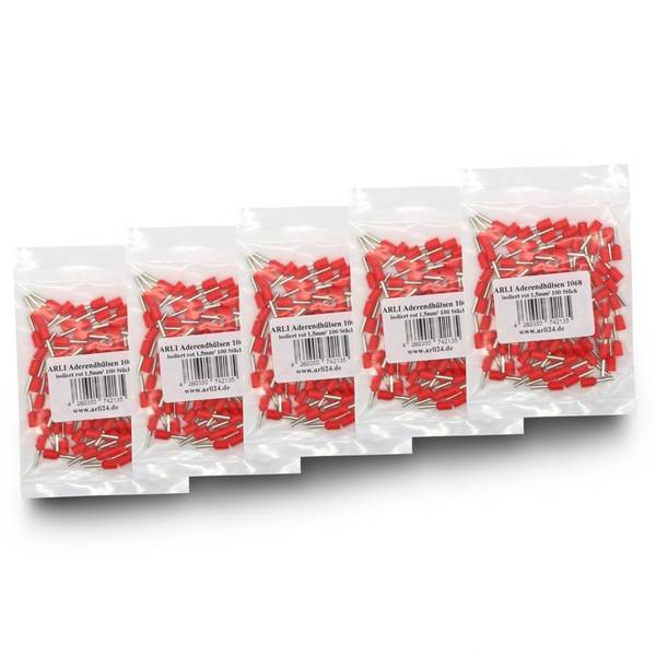 ARLI Aderendhülsen isoliert rot 1,5 mm² - 5 x 100 er Beutel ( 500 Stück )
