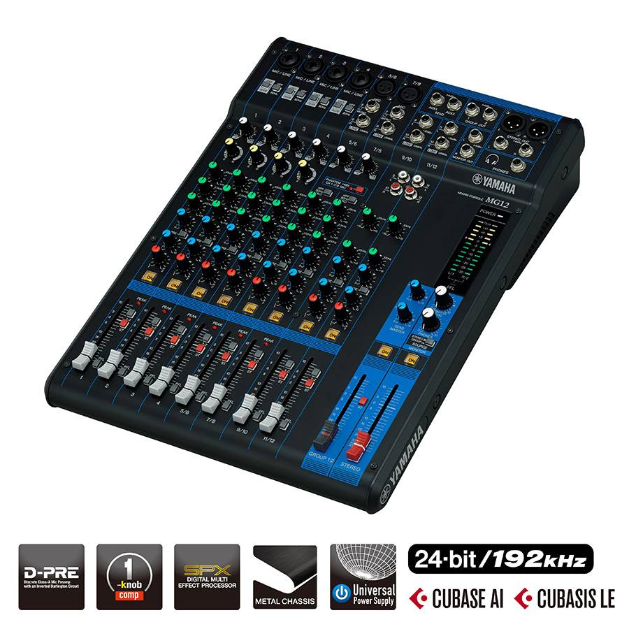 YAMAHA MG12XU - 12-Kanal Mischpult Konsole (6 Mic-In | 12 Line-In | 2 Group Busse | 1 Stereo Bus | 2 AUX | SPX |-0