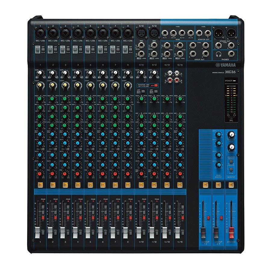 YAMAHA MG16 - 16-Kanal Mischpult Konsole (10 Mic-In | 16 Line-In | 4 Group Busse | 1 Stereo Bus | 4 AUX | Metallgehäuse-1