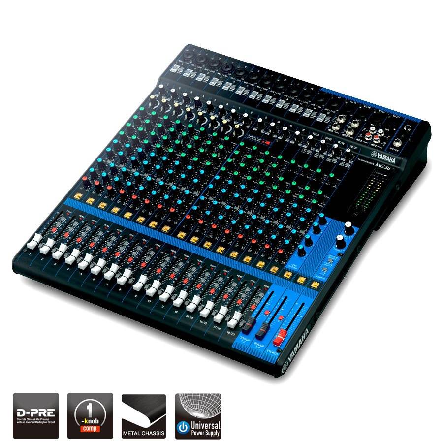 YAMAHA MG20 - 20-Kanal Mischpult Konsole (16 Mic-In | 20 Line-In | 4 Group Busse | 1 Stereo Bus | 4 AUX | Metallgehäuse-0
