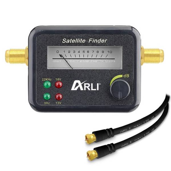 ARLI Satfinder – Digitaler Satelliten Finder mit vergoldeten Anschlüssen Pegelanzeige Signalton + 2x F-Stecker
