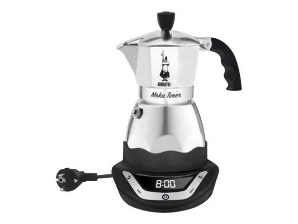 Bialetti Moka Timer, Elektrische Espressokanne, Gemahlener Kaffee, Schwarz, Silber