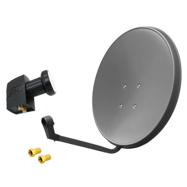 60cm HD Sat Anlage grau + Twin LNB + 2x F-Stecker vergoldet