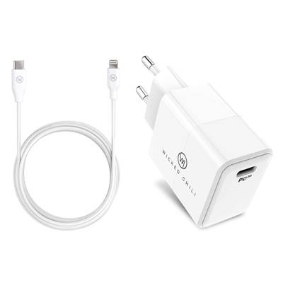 Wicked Chili 20W USB-C Netzteil & 1m Lightning auf USB C Kabel für iPhone 14 / 13 / 12 Pro Max Mini - USB C PD Ladegerät