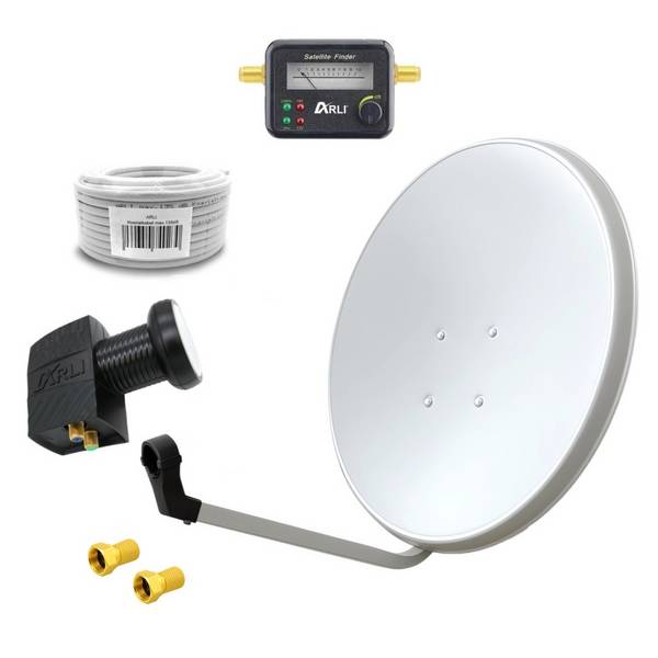 60 cm HD Sat Anlage weiss + Twin LNB + 15 m Koaxialkabel + Satfinder + 2x F-Stecker vergoldet