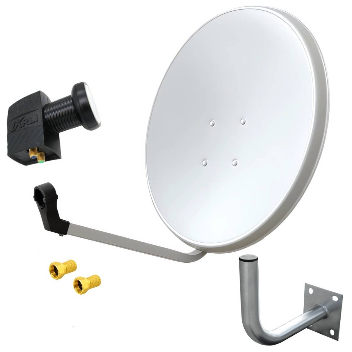 60 cm HD Sat Anlage weiss + Twin LNB + Wandhalter 25 cm + 2x F-Stecker vergoldet-0