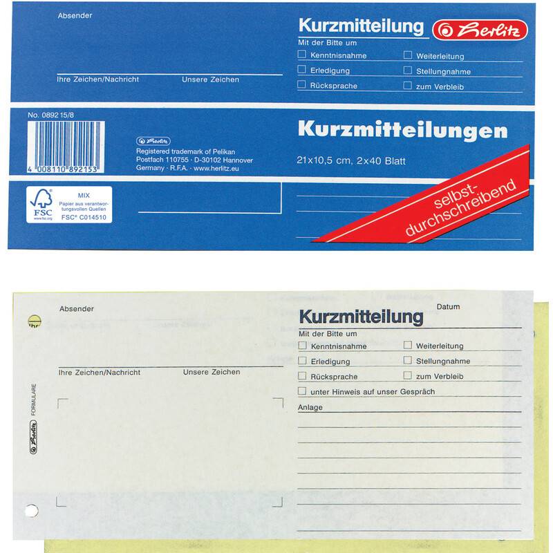 herlitz Formularbuch "Kurzmitteilung", 1/3 A4 quer-0