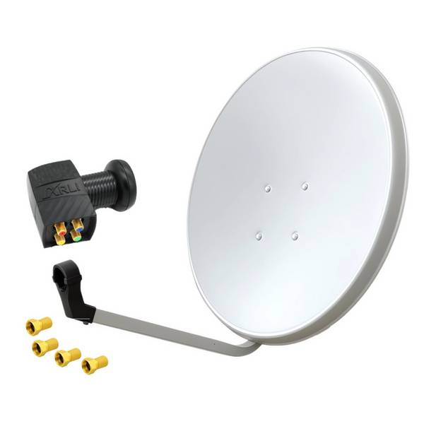 60 cm HD SAT Anlage weiss + Quad LNB + 4x F-Stecker vergoldet