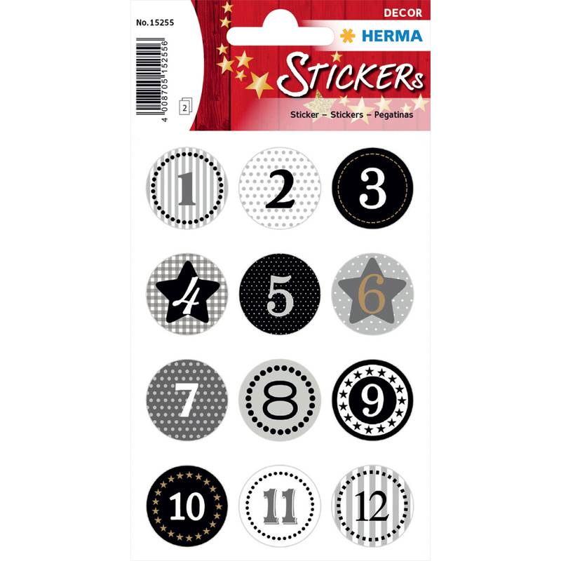 Schmucketikett Decor Adventskalender 1-24 Schwarz Goldprägung 2 Blatt-0