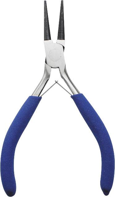 Zange mit blauen Griffen und schlanken, spitzen Backen, geeignet für präzises Greifen und Formen von kleinen Objekten oder Drähten.