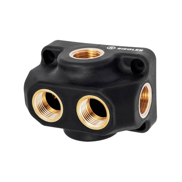 RIEGLER Universalverteiler, Ein-/Ausgang G1/2, Anschluss 4 x G1/2, Betriebsdr. (Luft o. Wasser) max. 15 bar, Umgebungste