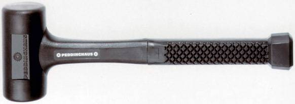 Ein schwarzer Kunststoffhammer mit einem gummierten, rutschfesten Griff. Eignet sich für präzise Arbeiten ohne Oberflächenbeschädigung.